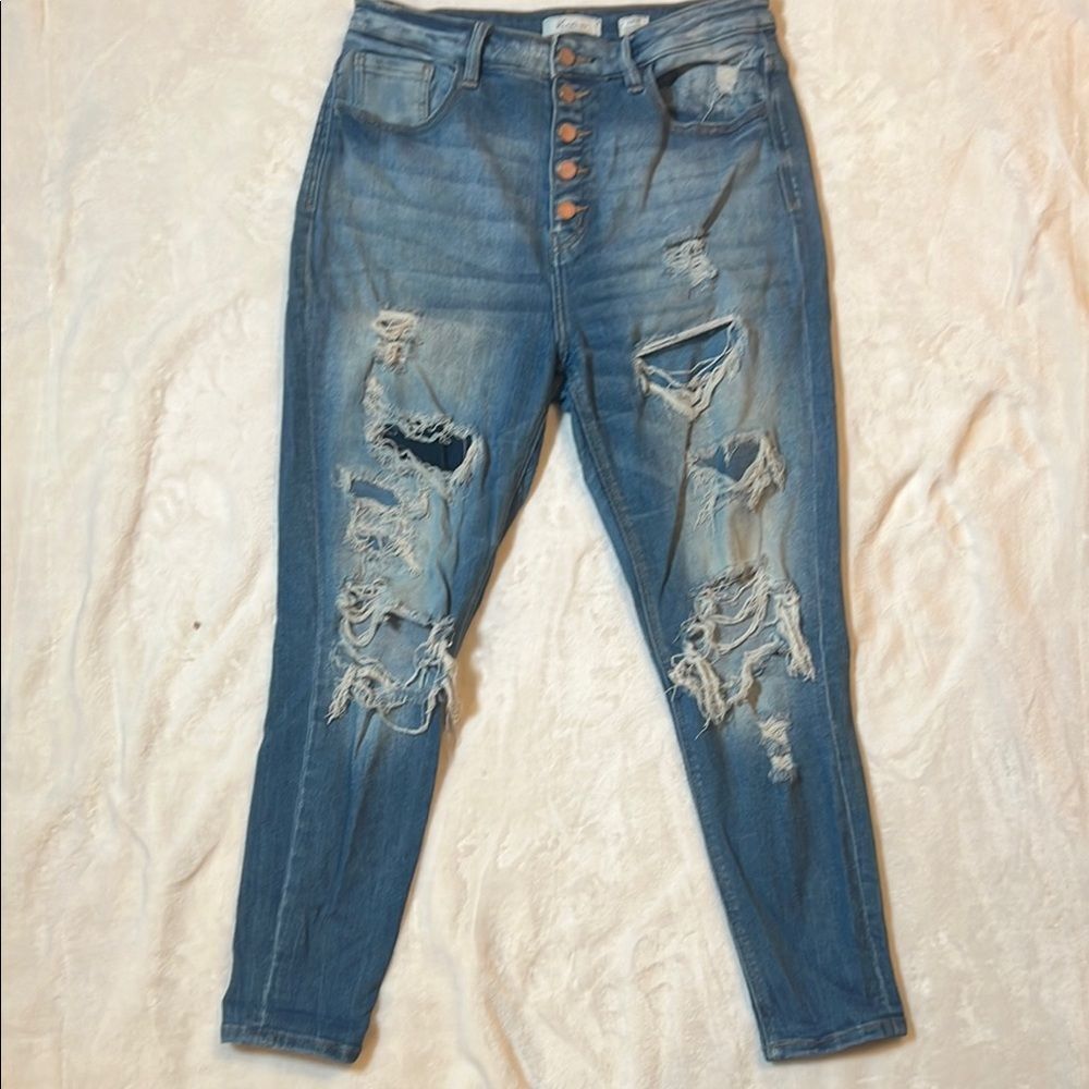 KanCan Kurvy Women’s High Rise Ankle Skinny Blue Distressed Jeans Size 30